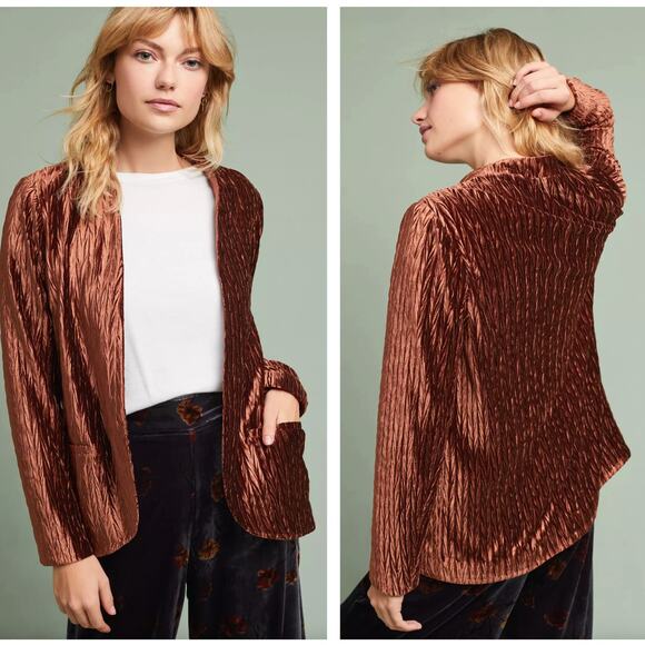 ANTHROPOLOGIE x MOON RIVER Draped Velvet Blazer Brown Sz S {GG52} - Picture 1 of 4